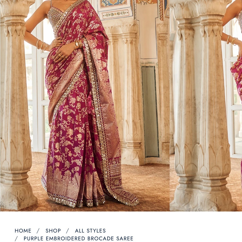 Purple Embroidered Brocade Saree